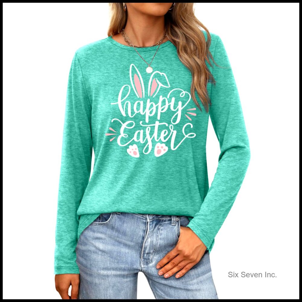 Bunny Printed Long Sleeve Pullover Easter Shirt C… - image 1